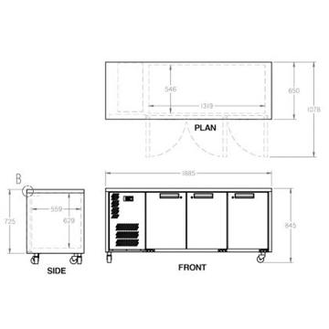 Picture of Williams - 510 Litre Undercounter 3-Door Refrigerator