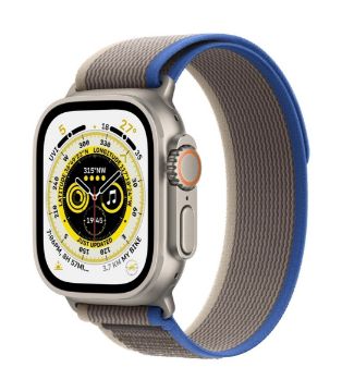 Apple Watch Ultra GPS + Cellular, 49mm Titanium Case with Blue/Gray Trail Loop - S/M