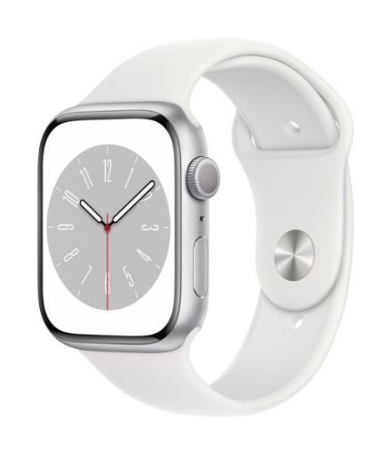 Picture of Apple Watch Series 8 GPS 45mm Silver Aluminium Case with White Sport Band - Regular