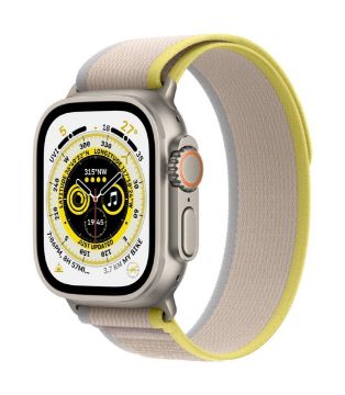 Apple Watch Ultra GPS + Cellular, 49mm Titanium Case with Yellow/Beige Trail Loop - S/M