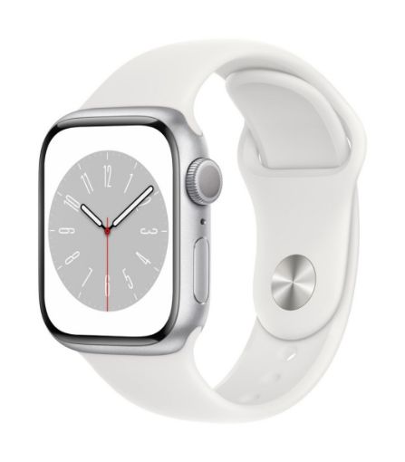 Apple Watch Series 8 GPS 41mm Silver Aluminium Case with White Sport Band - Regular