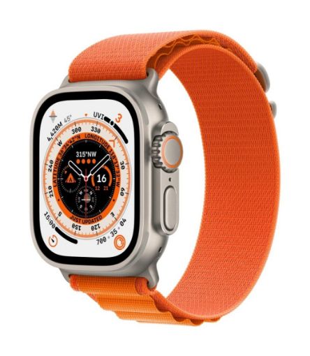 Apple Watch Ultra GPS + Cellular, 49mm Titanium Case with Orange Alpine Loop - Large