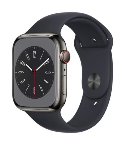 Apple Watch Series 8 GPS + Cellular 45mm Graphite Stainless Steel Case w/Midnight Sport Band-Regular