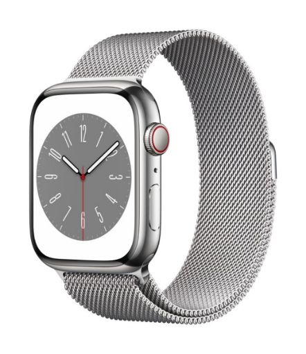 Picture of Apple Watch Series 8 GPS + Cellular 45mm Silver Stainless Steel Case with Silver Milanese Loop