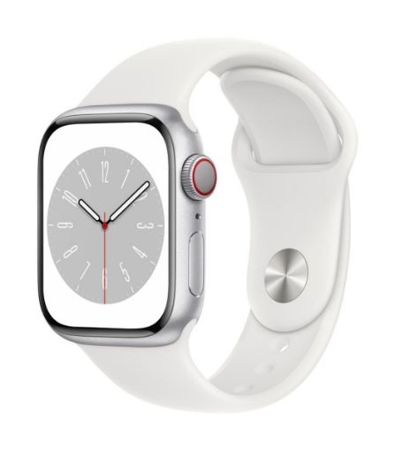 Apple Watch Series 8 GPS + Cellular 41mm Silver Aluminium Case with White Sport Band - Regular
