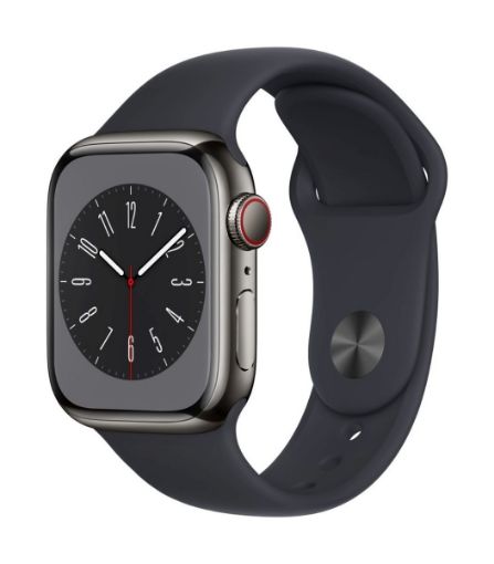 Apple Watch Series 8 GPS + Cellular 41mm Graphite Stainless Steel Case w/Midnight Sport Band-Regular
