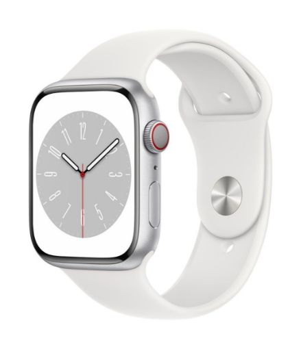 Apple Watch Series 8 GPS + Cellular 45mm Silver Aluminium Case with White Sport Band-Regular