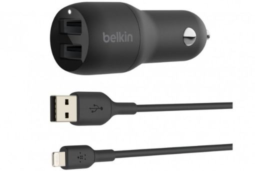 Picture of Belkin BoostCharge 24W Dual USB-A Car Charger with USB-A to Lighting Cable