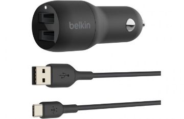 Picture of Belkin - Belkin BoostCharge 24W Dual USB-A Car Charger + USB-A to USB-C Cable