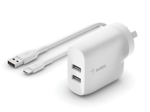 Belkin BoostCharge 24W Dual USB-A Wall Charger with USB-A to USB-C Cable