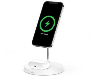 BELKIN BoostCharge Pro 2-in-1 Wireless Charger Stand with MagSafe 15W - White