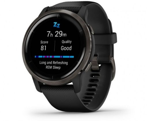 Garmin Venu 2 GPS Smart Watch Slate Bezel with Black Case and Silicone Band