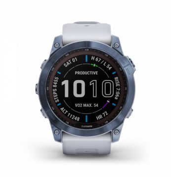 Garmin Fenix 7X Sapphire Solar Watch Mineral Blue Titanium with Whitestone Band