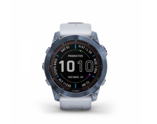 Garmin Fenix 7 Sapphire Solar Watch Mineral Blue Titanium with Whitestone Band