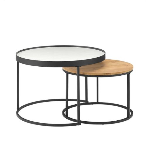 Criterion Nesting coffee table set. White/oak (762D x 508H)