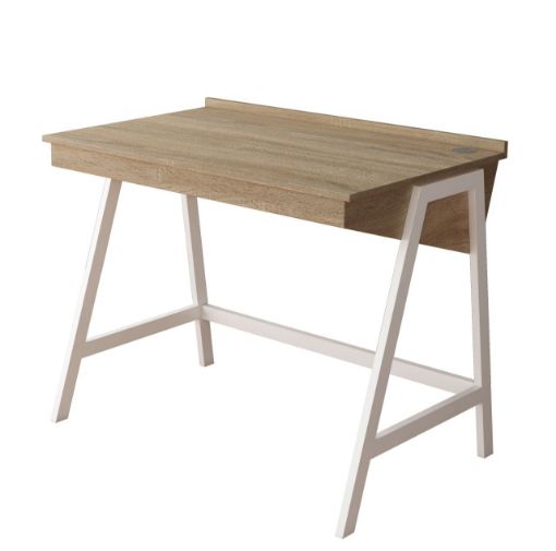Workzone Aspect Desk Light Oak Wood Desk with White Metal Frame