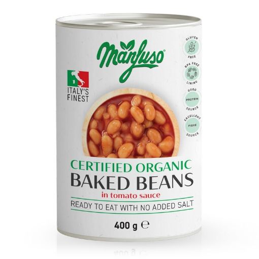 Manfuso Organic Baked Beans in Tomato Sauce 400g FULL CASE ORDERS ONLY