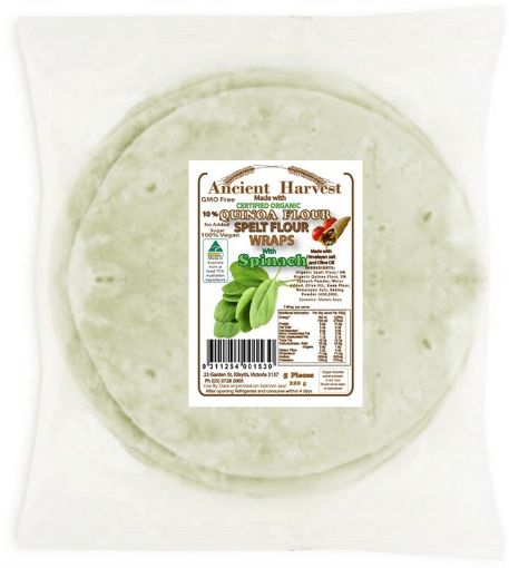 Ancient Harvest Organic Quinoa Spelt Flour Spinach Wraps 220g (5x44g)