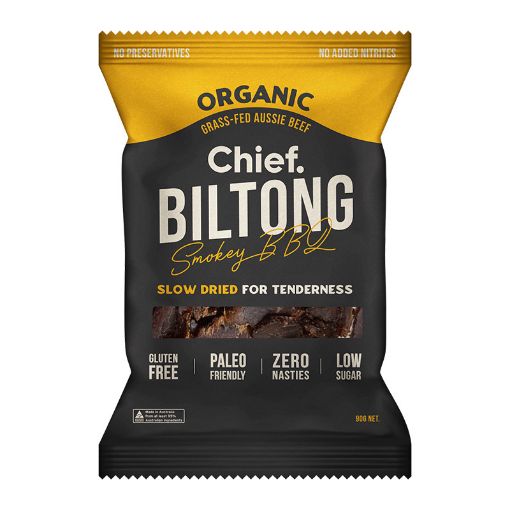 Chief Grass Fed Biltong - Smokey BBQ 90g FULL CASE ORDERS ONLY