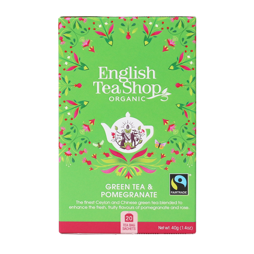 English Tea Shop Organic Green Tea Pomegranate Teabags 6x20pc FULL CASE ORDERS ONLY