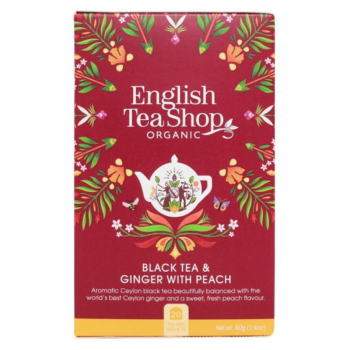 English Tea Shop Organic Black Tea & Ginger with Peach Teabags 6x20pc FULL CASE ORDERS ONLY 