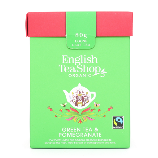 English Tea Shop Organic Green Tea Pomegranate Loose Leaf Tea 80g 