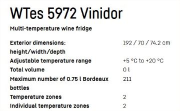 Liebherr Vinidor 211 Bottle Dual Zone Wine Storage Cabinet WTES5972LH