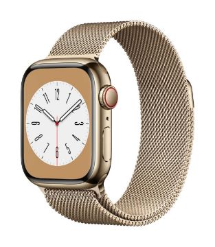 Apple Watch Series 8 GPS + Cellular 41mm Gold Stainless Steel Case with Gold Milanese Loop