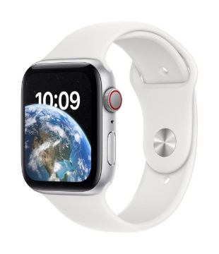 Apple Watch SE GPS + Cellular 44mm Silver Aluminium Case with White Sport Band - Regular