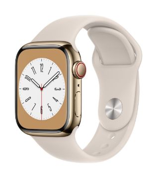 Apple Watch Series 8 GPS + Cellular 41mm Gold Stainless Steel Case with Starlight Sport Band-Regular