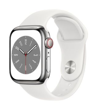 Apple Watch Series 8 GPS + Cellular 41mm Silver Stainless Steel Case with White Sport Band - Regular