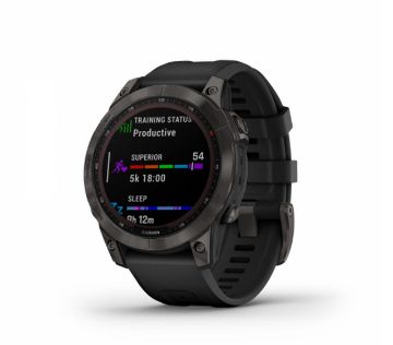 Garmin Fenix 7 Sapphire Solar Watch Carbon Grey DLC Titanium with Black Band