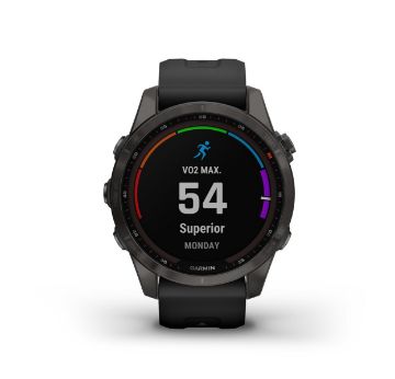 Garmin Fenix 7S Sapphire Solar Watch Carbon Grey DLC Titanium with Black Band