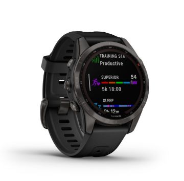 Garmin Fenix 7S Sapphire Solar Watch Carbon Grey DLC Titanium with Black Band