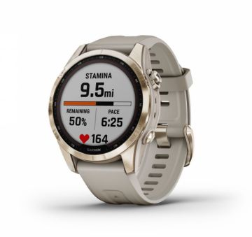 Garmin Fenix 7S Sapphire Solar Watch Cream Gold Titanium with Light Sand Band