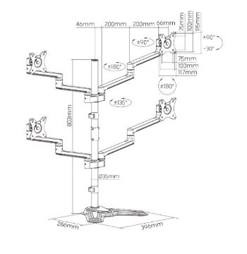 Picture of Brateck LDT72-T048 PREMIUM ALUMINUM ARTICULATING MONITOR STAND from 17”-32”, weight capacity 6kg, 180° Rotation (LS)